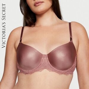 NWT 32C Victoria's Secret Wicked Unlined Smooth Shimmer Balconette Bra Rose Foil